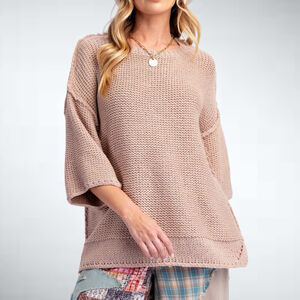 Easel Dolman Sleeve Knitted Boxy Sweater Top Mocha Size S